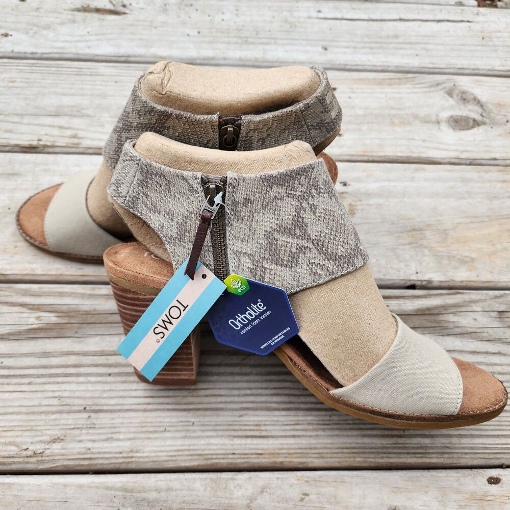 TOMS Majorca Snakeskin Cutout Block Heel Womens Sz 11 Sandals New In Damaged Box